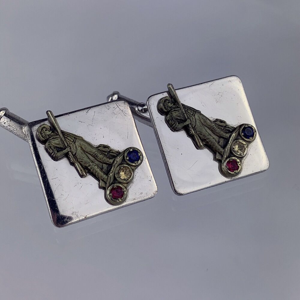Patriot Sterling Silver Cufflinks Ruby Topaz Sapphire Rifle Patriotic CTO VTG